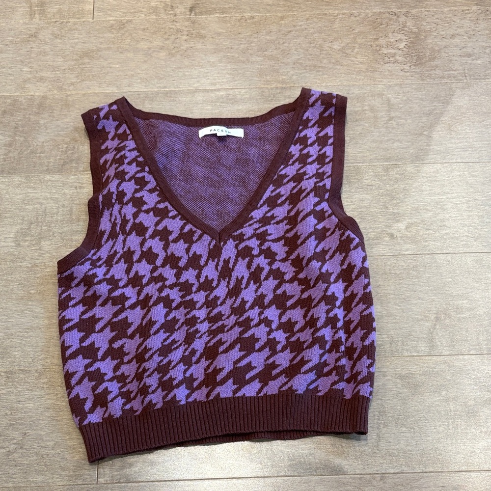 PacSun Purple and Brown Houndstooth Sweater Vest